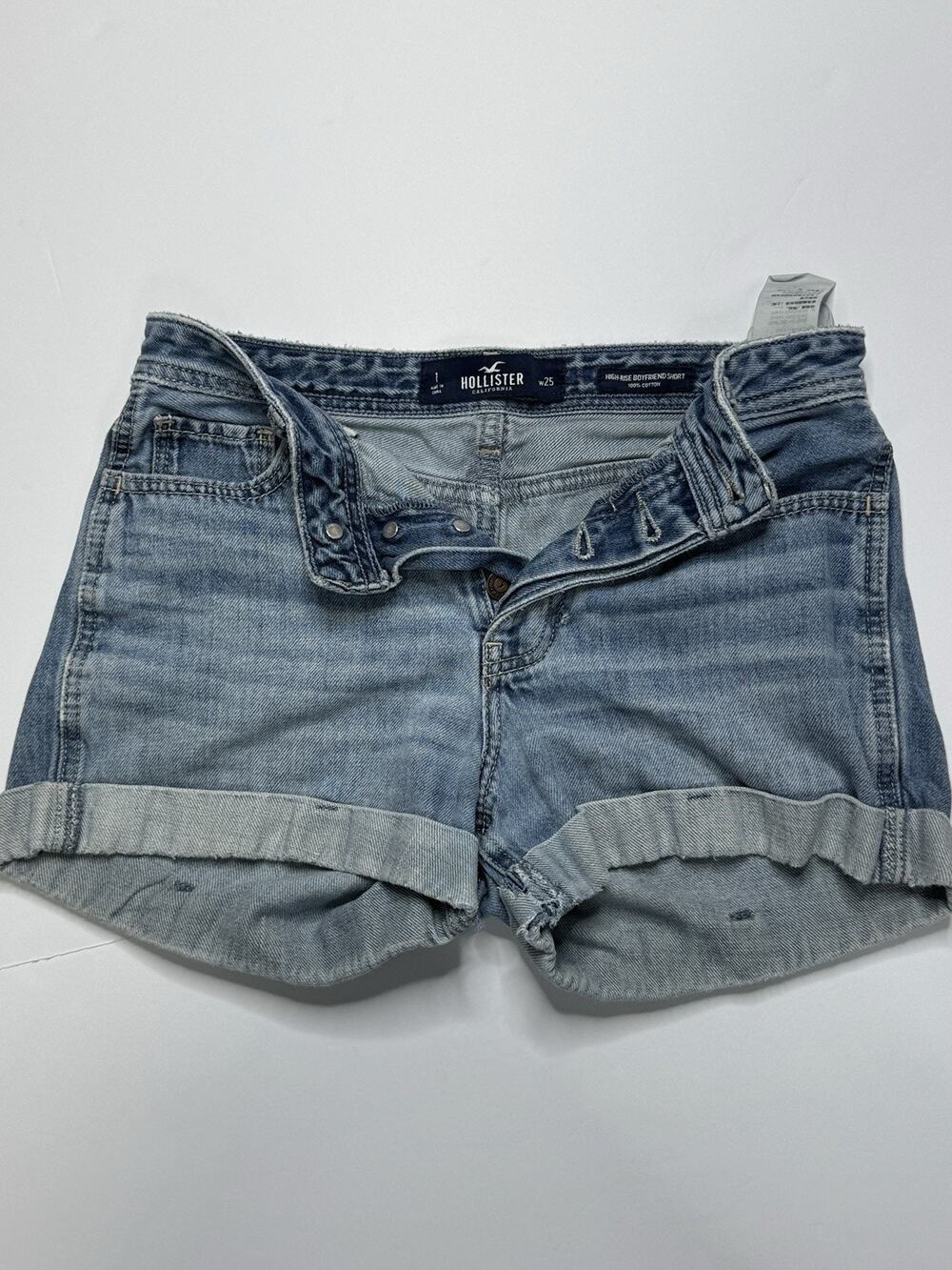 Hollister High Rise Boyfriend Denim Shorts Women’s 1 W25 Blue Cuffed Button Fly